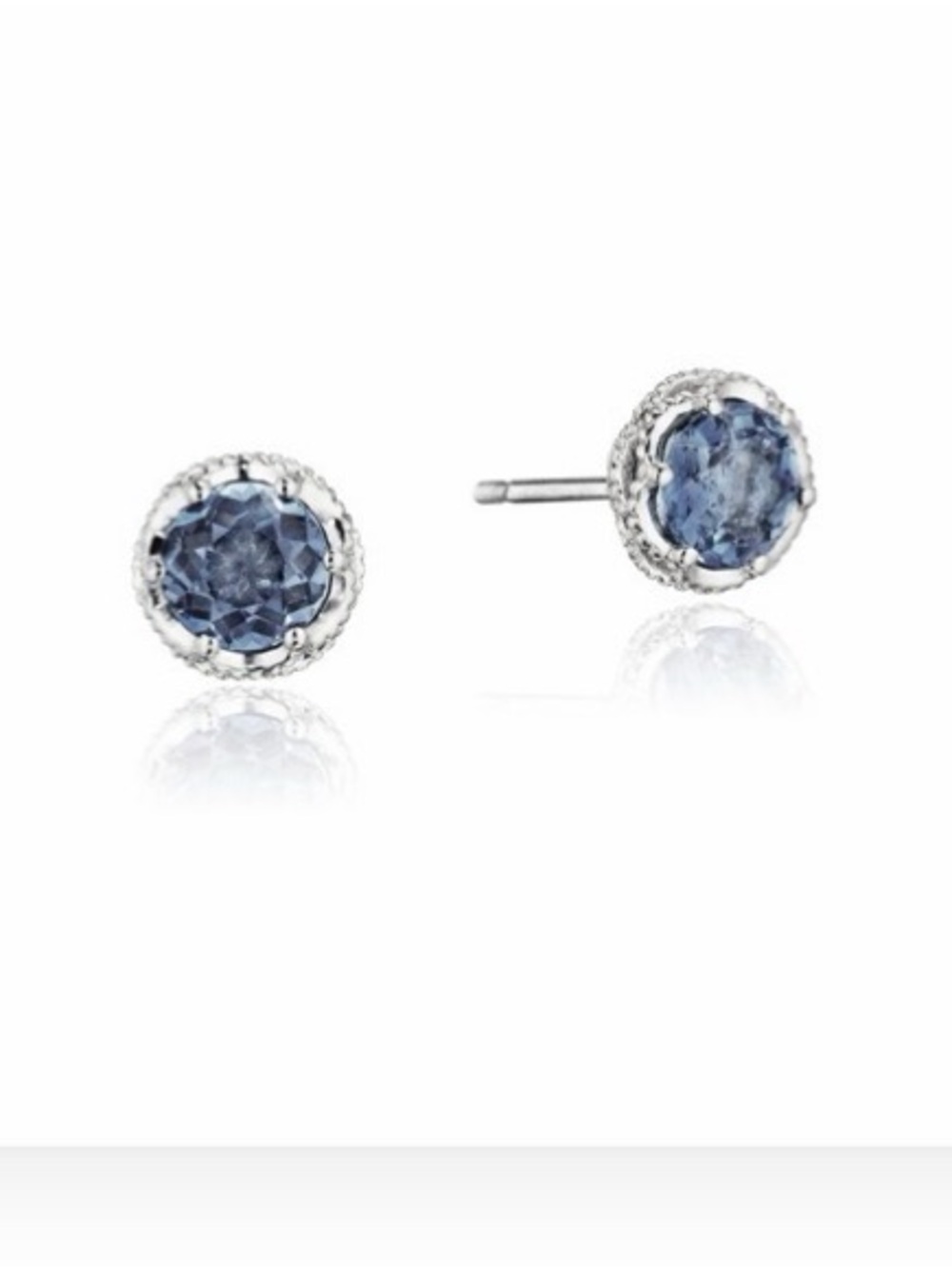 Tacori Petite Crescent Crown London Blue Topaz Stud Earrings 1.18 CT Sterling